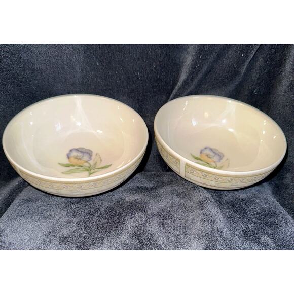 Johnson Brothers Enchanted Garden Fruit Saucer Bowl England Violet Pansy Lot 2 - Picture 1 of 8